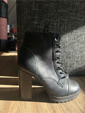 Black Lace-Up Platform Ankle Boot - Women